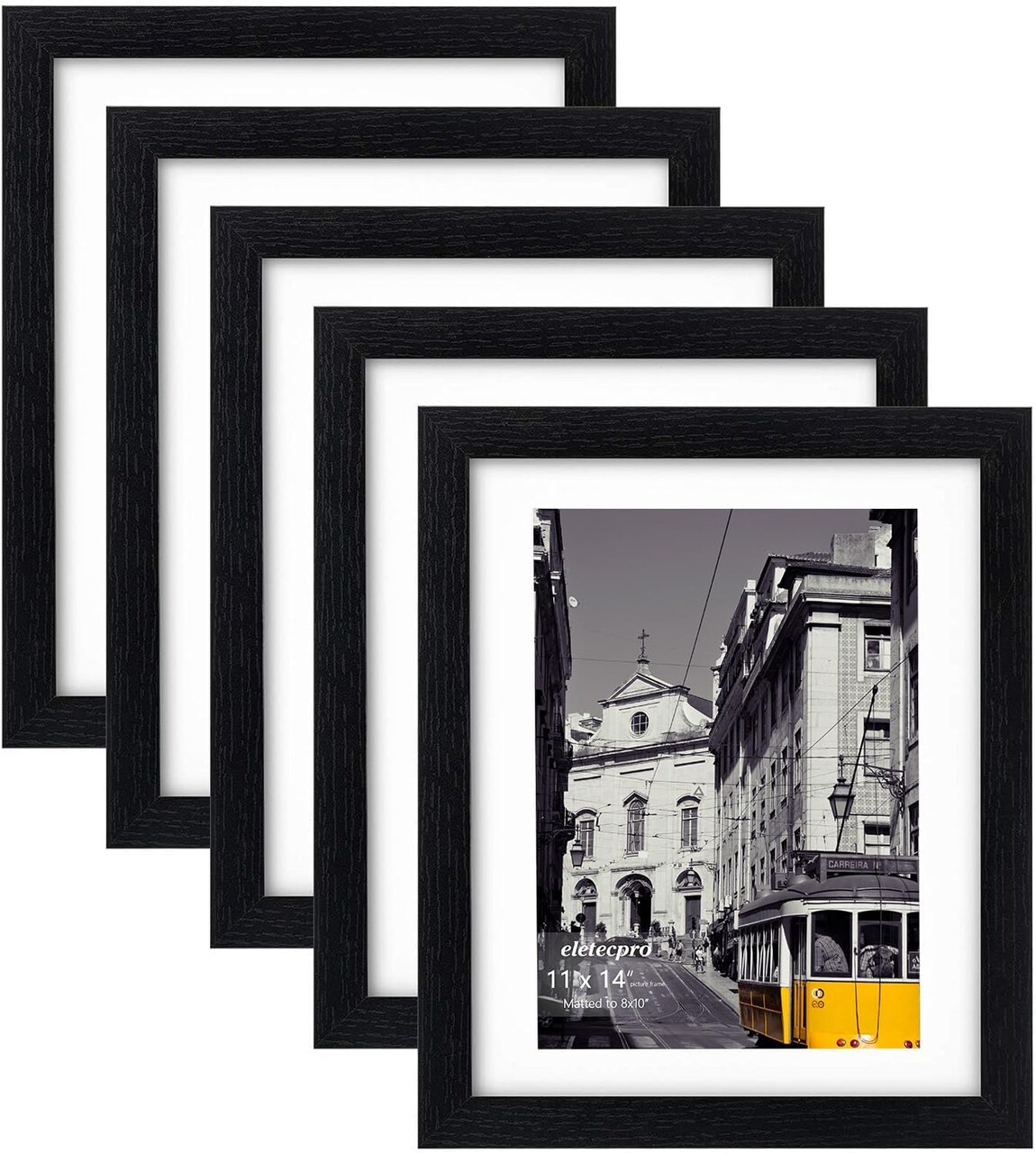 11x14 Picture Frames Set of 5, Gallery wall frame Display 8x10 Photo with Mat or 11x14 without Mat, Picture Frame Collage Wall Decor for Wall Mounting, Black